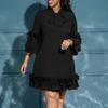 C8570 European & American Plus Size Women's 2024 Ruffle Tie Dress with Stacked Sleeves - Solid Color, Elegant Style.