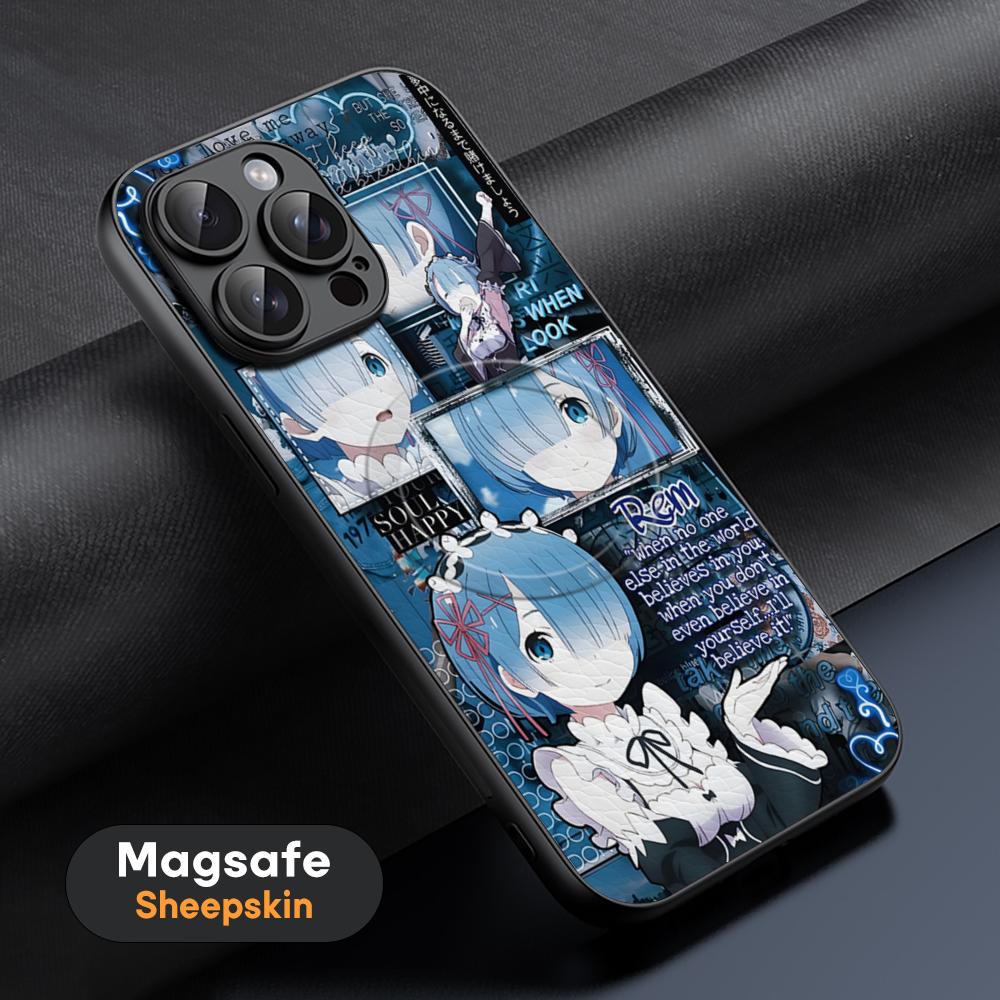 Прекрасный чехол для телефона Re Zero Rem Аниме для iPhone 16 15 14 13 12 11 Plus Pro Max Высококачественный Роскошный Magsafe Овечья кожа