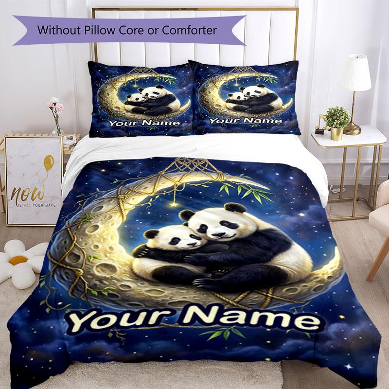 3PC Custom Name Panda Moon Night Sky bedding,soft and breathable,2D flat print,room decor.,Poster Three-piece set,Soccer Three-piece set,Art,Poster,So