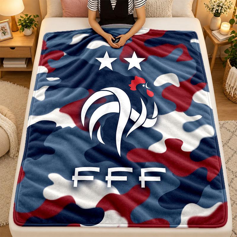 Flannel BlanketFrance Football Warm Soft Throw Blanket for Indoor Sofa Bed Living Room Use