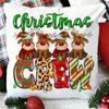 Christmas Crew Deer Print Pillow Case Winter Party Decor Home Cushion Cover Fall Holiday Pillowcase Xmas Gift for Family Friends