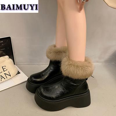 Меховые ботильоны на платформе, зимние женские ботильоны, короткие плюшевые теплые ботинки, зима 2025, абсолютно новые кожаные ботинки челси, готические ботинки, женские ботинки