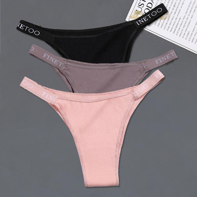 FINETOO Хлопковые трусики, 3 шт./компл., нижнее белье бикини с низкой посадкой, женские трусы с поясом и надписью, женские удобные трусы, женские трусики