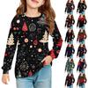 Christmas Day Girls' Long Sleeve Blouse - Round Neck Soft Waist Tunic