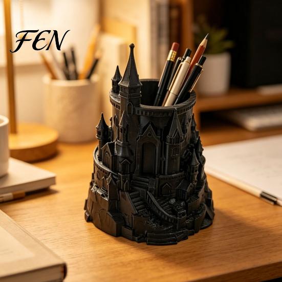 Фэнтезийный Декор Стола Форма Замка Держатель для Ручек, 3D Печатный Органайзер для Ручек, Карандашей, Держатель для Кистей для Макияжа, Декоративный Стаканчик для Хранения Карандашей Домашний Офис
