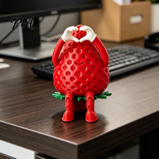 Articulated Strawberry Doll 3D Printed Storage Box, Cute Figurine with Personalized Gifts for Colleagues Movable Limbs, Mini Trinket Holder