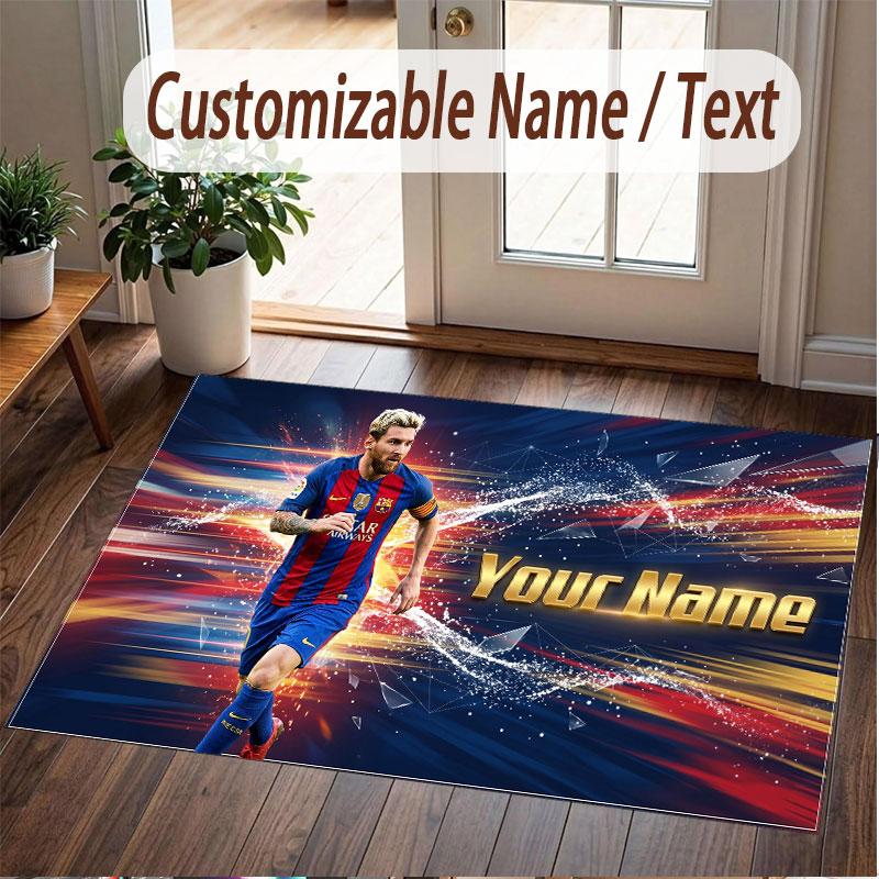 Custom Rug Lionel Messi Pattern Print Name Text Soft Non‑Slip Floor Carpet for Home Indoor Decoration