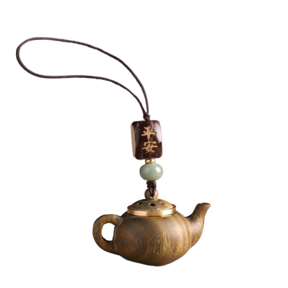 Waterproof Little Teapot Keychain Mini Green Sandalwood Phone Chain Carved Teapot Pendant  Car Key