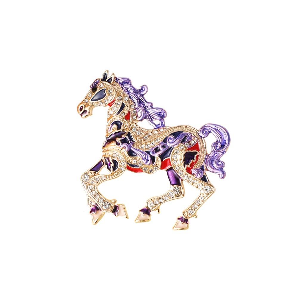 Metal Enamel Horse Brooch Pin Sparkling Mascot Horse Lapel Pin Zodiac Horse Brooch New Year Gifts