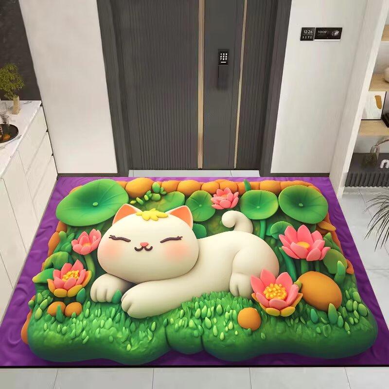 3D Мультяшный Милый Кот Ковер Коврик для Гостиной Детской Спальни Коврик для Дивана Придверный Коврик Напольный Ковер Домашний Декор Противоскользящий Мягкий Коврик Подарок