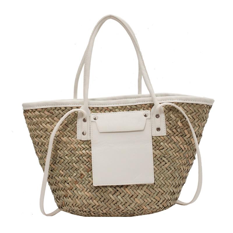 Summer Handmade Bags for Women Large Capacity Straw Fabric Basket Tote Top Handle Handbags Lady Beach Hand Bags