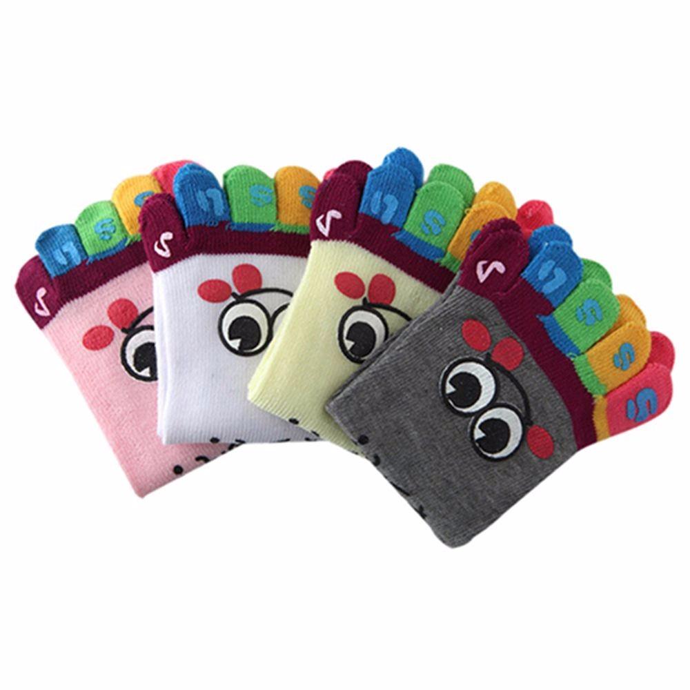 Color Random Fashion Sports Trainer Toe Socks Cotton Five Finger Cartoon Smile