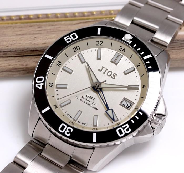 JIOS GMT GMT Сделано в Автоматические Нержавеющая сталь Сапфир DIVER'S104 Часы для дайвинга, Япония, Мужские часы, Ремешок, Кристалл, Молочно-белый