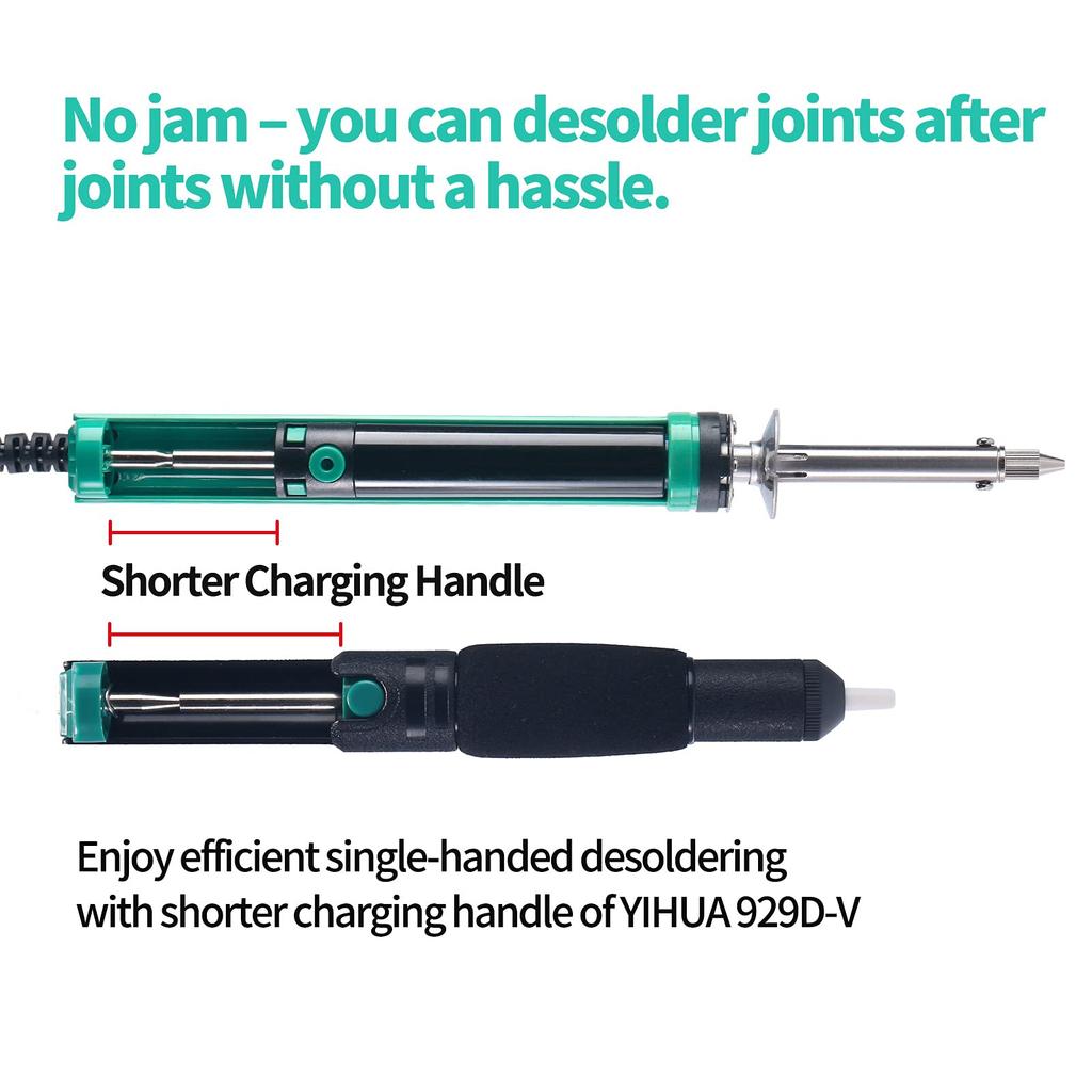 929D-V Electric Desoldering Soldering Iron Solder Sucker Desoldering Pump with Shorter Charging Handle and Desoldering Nozzles 1.0mm 1.2mm