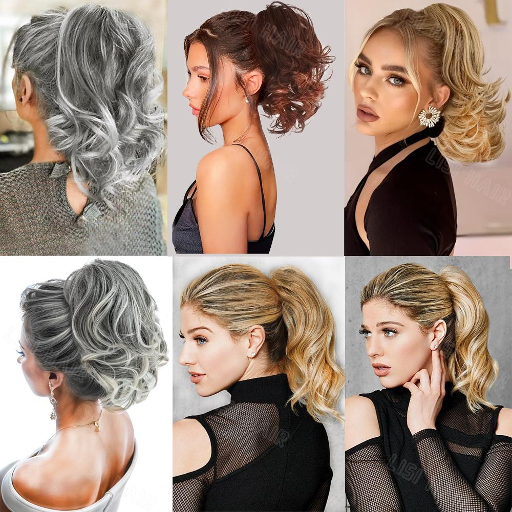 MISS WIG Синтетический хвостик с когтями, короткий вьющийся волнистый хвост, элегантные аксессуары для волос для повседневного использования для женщин