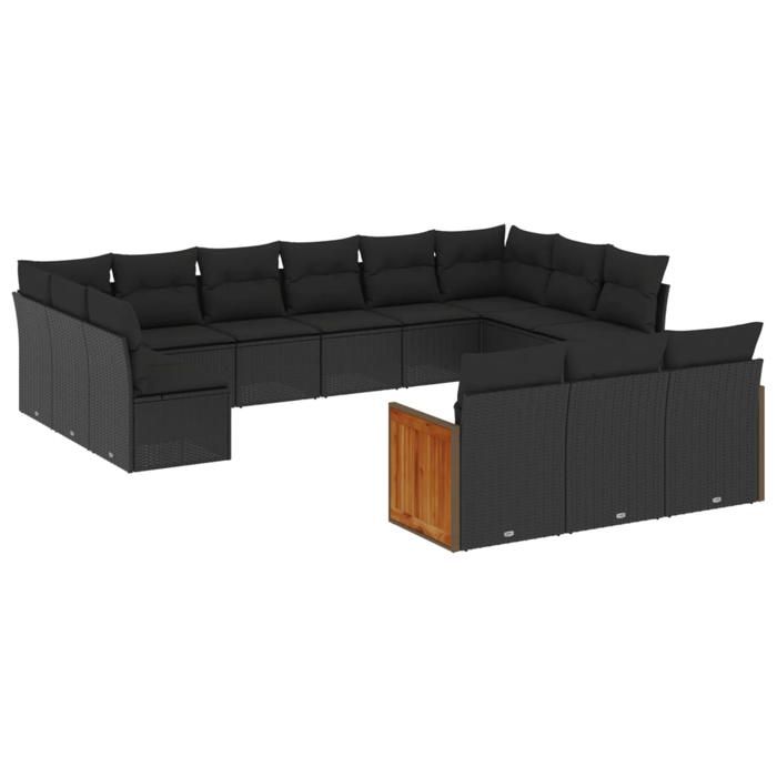 VidaXL Salon de Jardin avec Coussins 13 pcs, Canapés de Patio, Ensemble de Meubles, Mobilier de Terrasse Extérieur, Noir 3260557