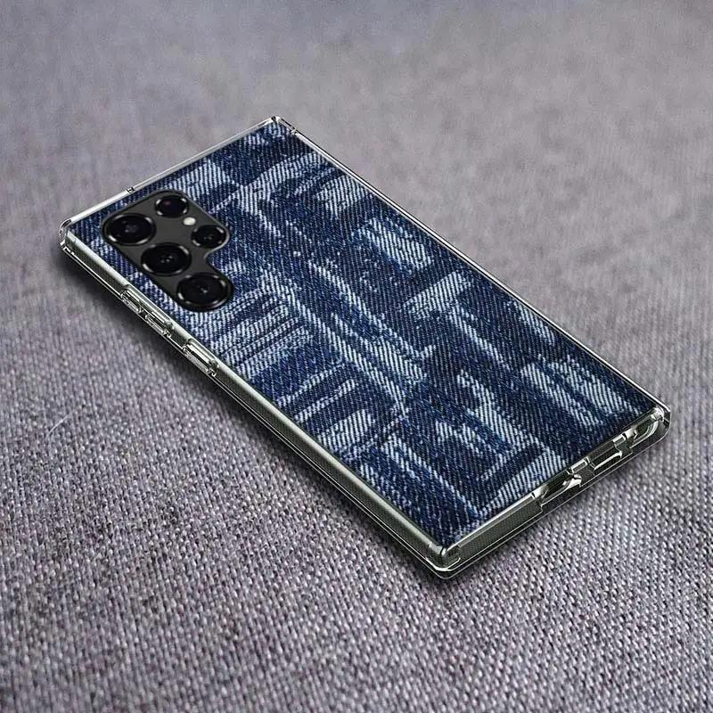 Джинсовый Ковбойский Деним с принтом Прозрачный Чехол для Телефона для Samsung Galaxy S21 Plus S24 S23 S20 FE S22 S26 Ultra S25 Edge TPU Capa Чехлы Cov