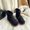 Cute strap drawstring closed warm fluffy thick-soled snow boots women's winter velvet warm short cotton boots