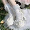 Сладкие Милые Бантики Лолита Высокие Каблуки Кружево Сердце Бант Ремешок на Лодыжке Платформа Мэри Джейн Туфли Для Женщин Преппи Стиль Туфли Принцессы