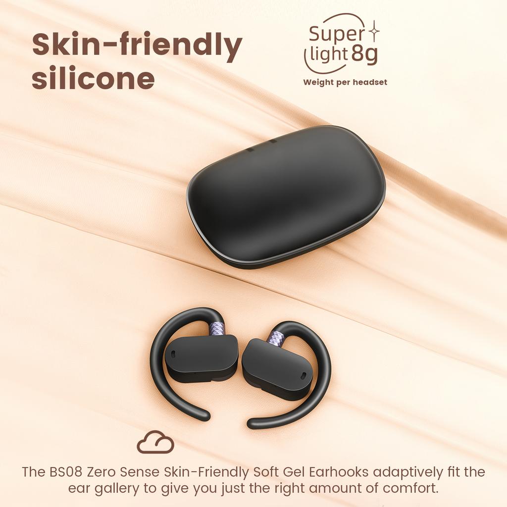 Беспроводные наушники BS08 BT 5.3 с воздушной проводимостью, конструкция без вкладышей, чехол для зарядки в комплекте, IPX7