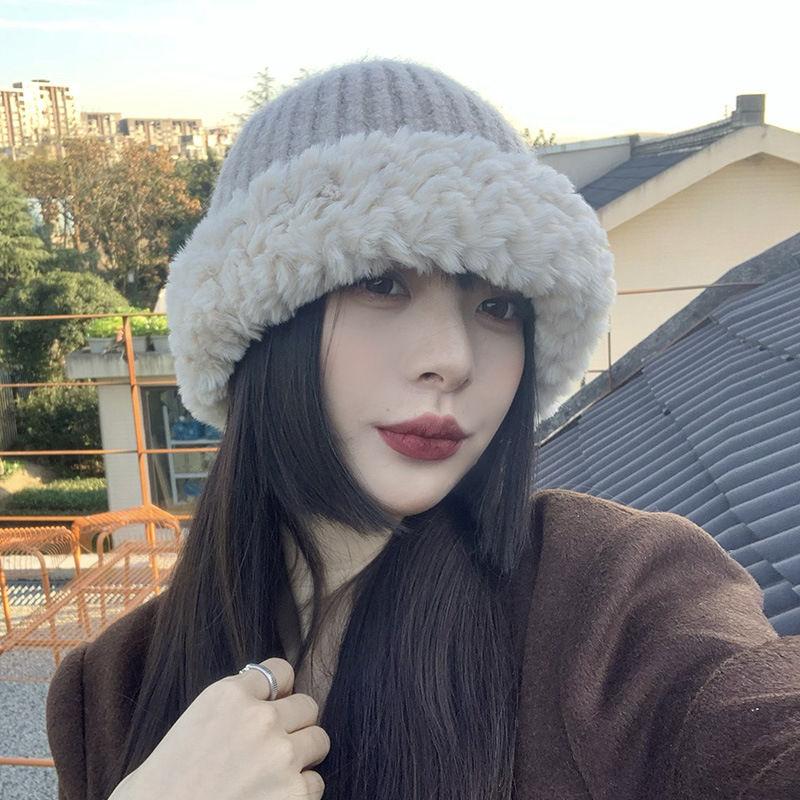 Модная зимняя шапка для женщин, вязаная шерстяная ведро, теплые шапки, купольная панама, черно-белая винтажная шляпа-ведро в рыбацком стиле