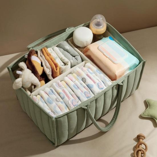 Цветочная стеганая сумка для подгузников Тканевая корзина для хранения Цветочный органайзер для детских подгузников с ручками и съемными перегородками для детской комнаты, автомобиля, спальни