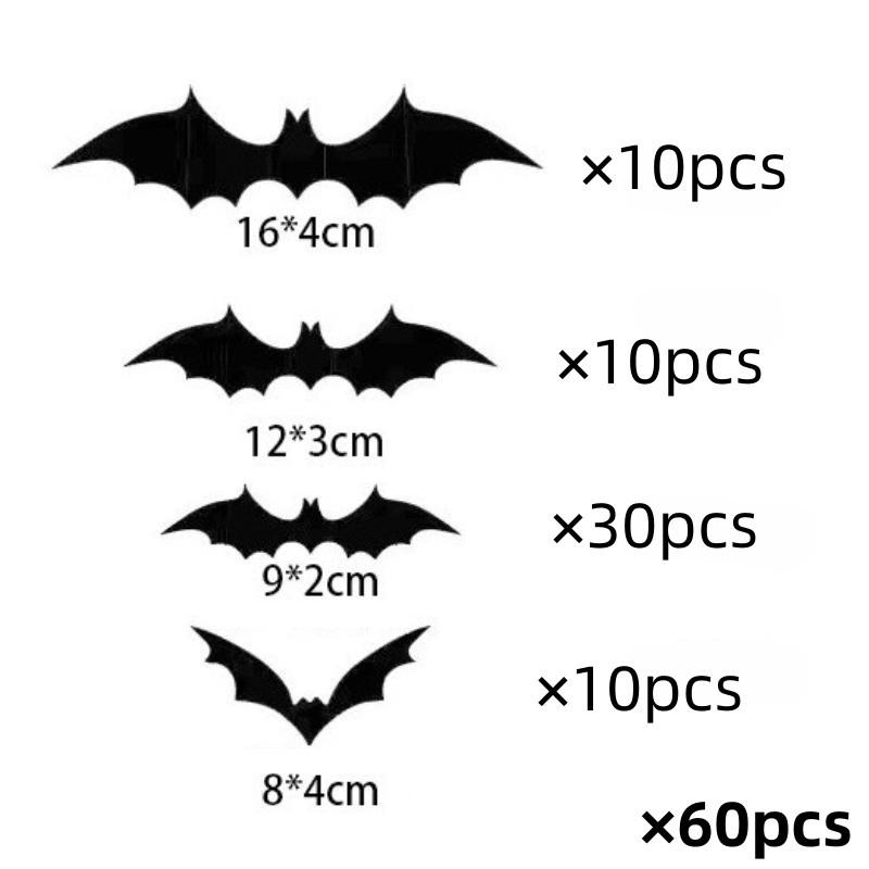 Halloween 3D Bats Wall Decorations, Black Hanging Bat Stickers, Spooky Party Supplies for Haunted House Decor