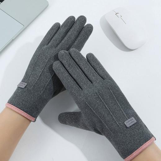 Pair Women 1 Warm Winter Gloves Solid Color Wear Resistant Windproof Thickened Fleece Lined Touchscreen Gloves