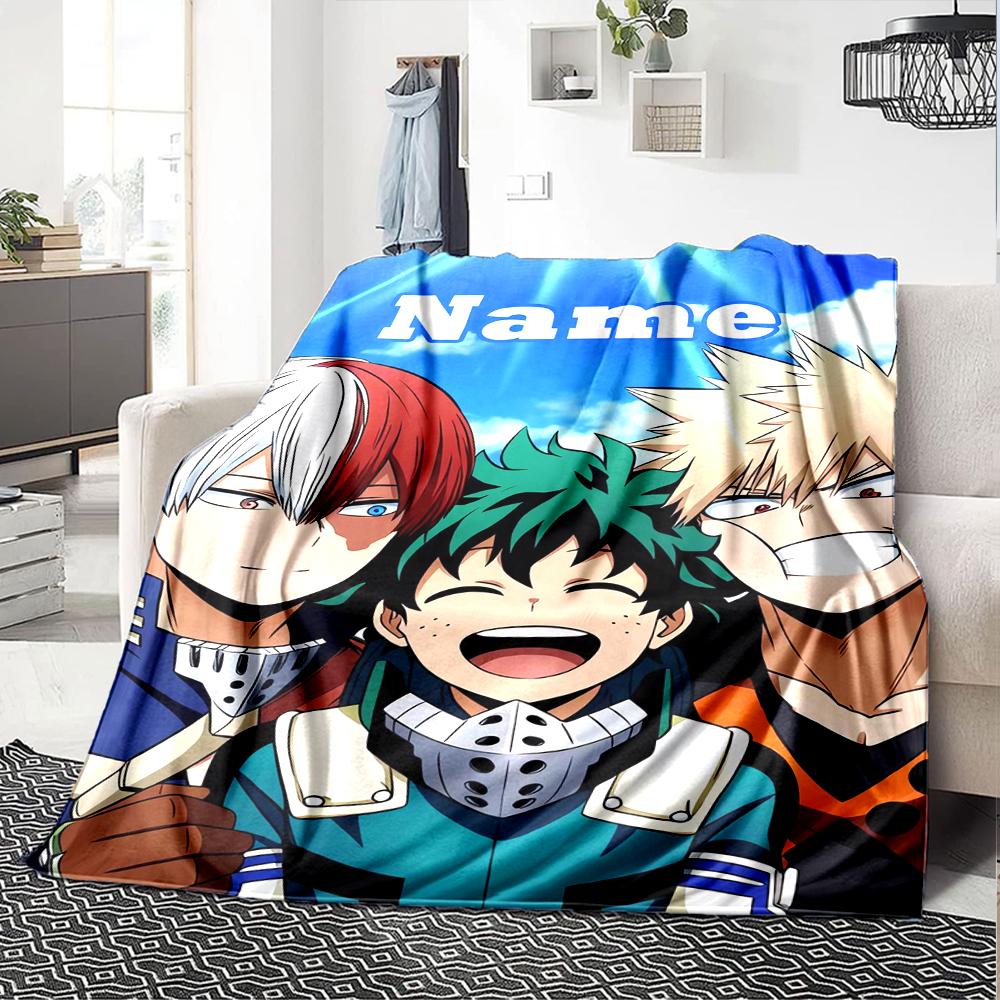 Custom Name My Hero Academia Theme Printed Blanket - Perfect for Couch, Bed, Travel & Outdoor Use | Machine Washable, Cozy & Durable.