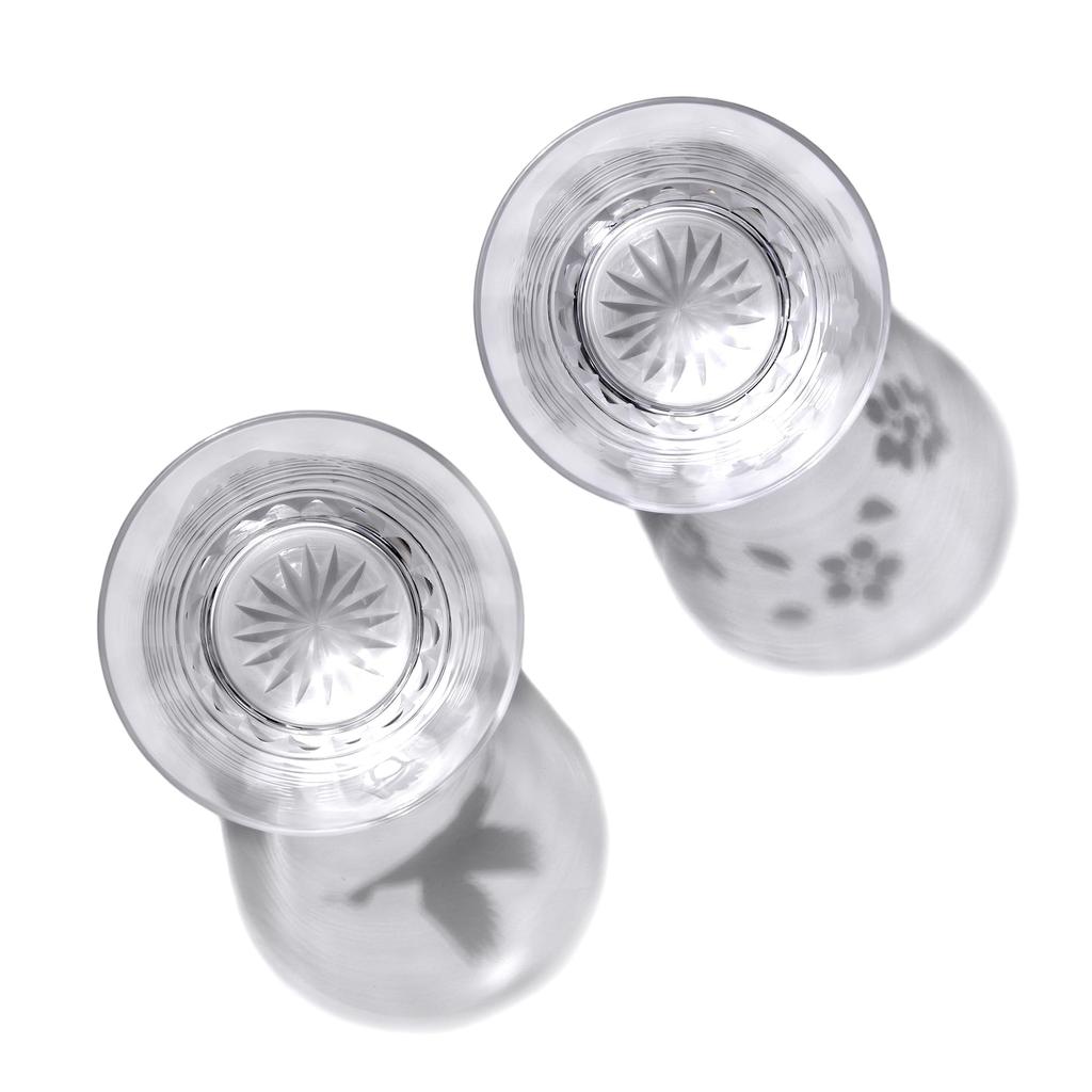 [Official Taiburo Studio] Edo Kiriko Mt. Fuji with Cranes and Cherry Blossoms, Old Glass Pair, TB0036-32/0036-33, Gift Boxed, Made In Japan