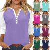 Жен. Футболка С принтом Пуговицы Рукав 3/4 Повседневные Выходные Мода Классический Классический V-образный вырез Обычный Верх
