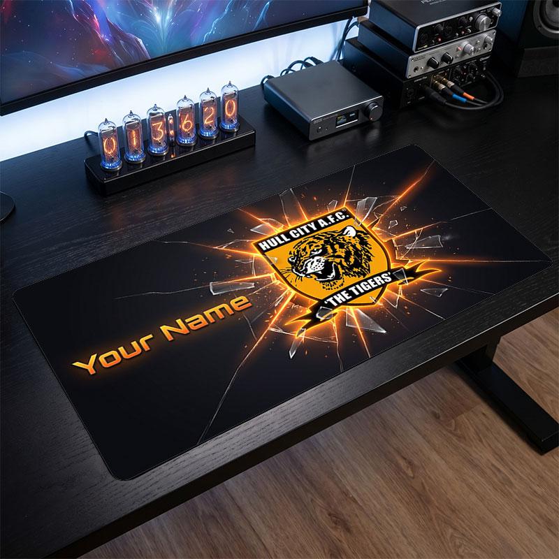 Hull City Custom Large Mouse Pad, Personalized Name Text Print, Football Logo Non‑Slip Desk Mat Gaming Gift