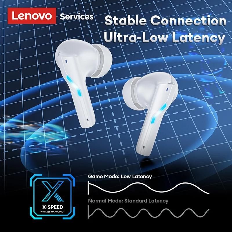 Lenovo Беспроводные игровые наушники GT100 – Bluetooth 6.0, сверхнизкая задержка 38 мс, четырехмикрофонная система с шумоподавлением на основе ИИ, кейс с RGB-подсветкой, 23 часа работы