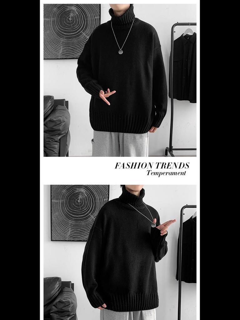 Корейский модный свободный свитер с высоким воротом для мужчин - осень/зима в стиле Гонконга