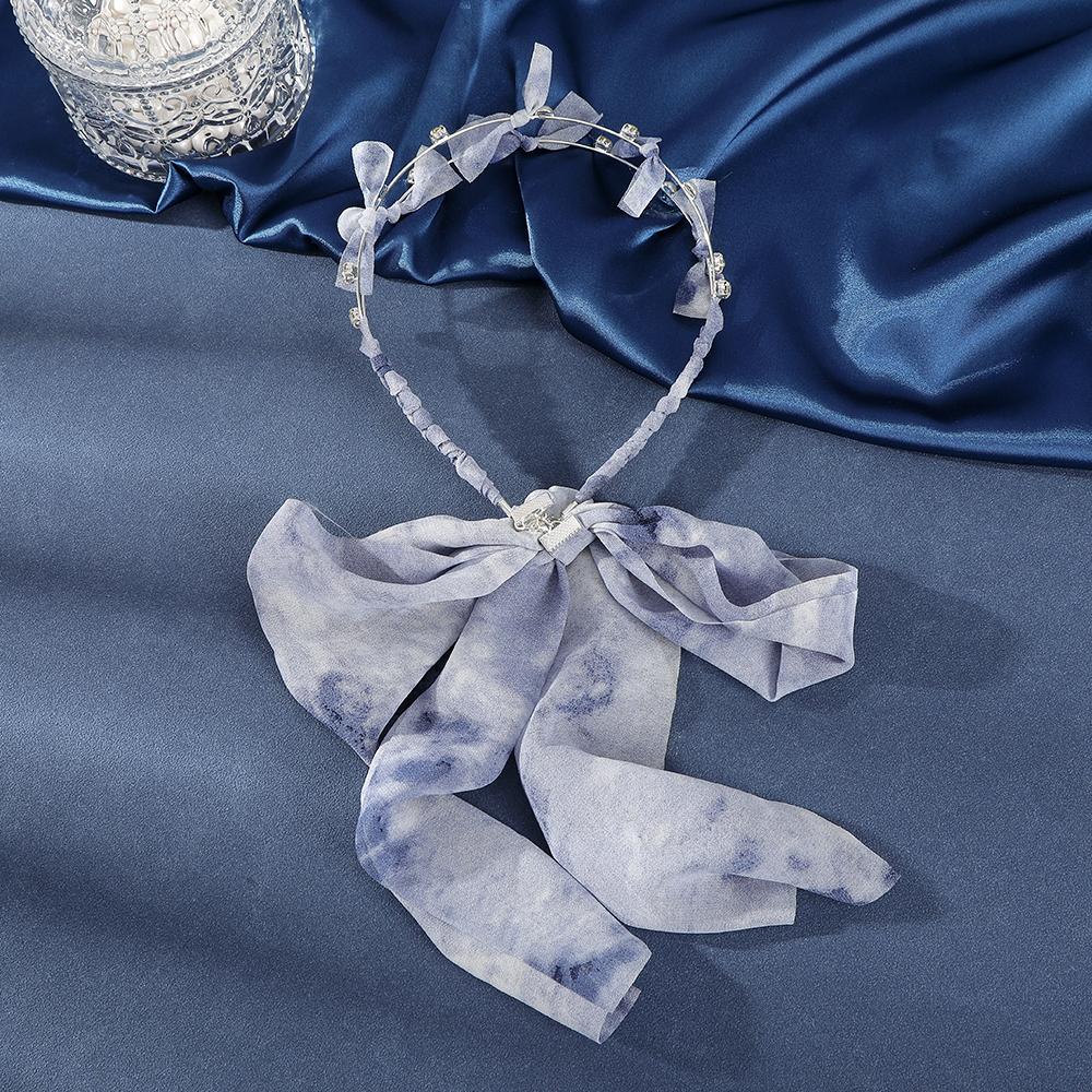 Двойная повязка на голову с бантом из ленты со стразами и жемчугом, темно-синяя, резинки для волос, обручи для головы для женщин, ретро, летние, простые повязки на голову, аксессуары