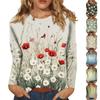 Women's Fashion Casual Long Sleeve Flowers Print Round Neck Top