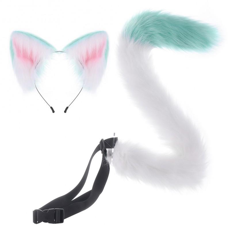 Halloween Animal Ear Tail Set Cosplay Headband Fluffy Plush Ears Costume Accessory Anime Con