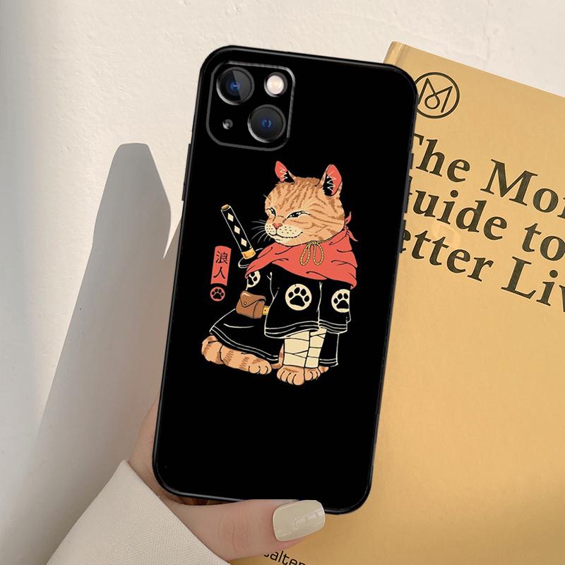 Ukiyo-e Samurai Cat Neko Ramen Case For iPhone 13 14 Pro Max 11 12 Mini 6S 7 8 Plus SE 2020 2022 X XR XS MAX Cover Coque