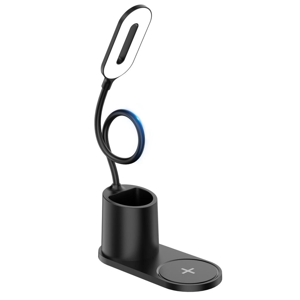 3-in-1 Pen Holder Desk Lamp with 15W Wireless Fast Charging, QC2.0 Protocol, TYPE-C Power, 360° Flexible Pole & 3-Color Stepless Dimming