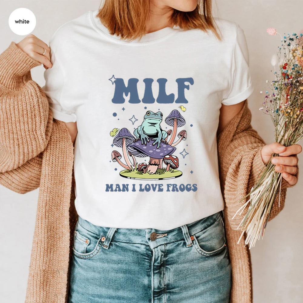 Unisex Retro Frog TShirt Funny Froggy Shirts Frog Lover Shirt MILF Unisex I Love Frogs Graphic Shirt Summer Trendy Casual Tops