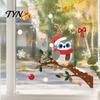 Removable PVC Holiday Decorations Cute Christmas Owl Window Sticker, Snowy Branch Candy Glass Decal, Waterproof Decals Xmas Decor for Home Store Front
