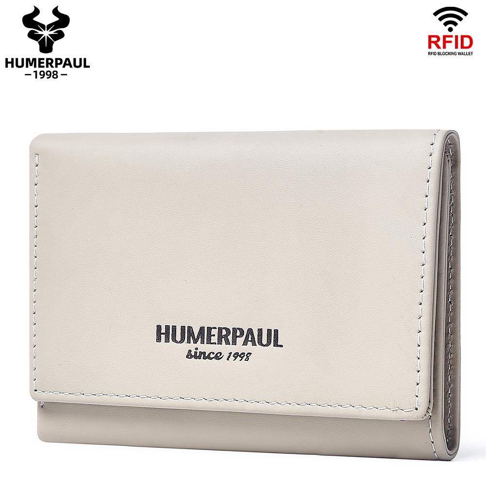 Humerpaul Женский кошелек-тройка из трехслойной коровьей кожи, RFID-защита от кражи, портативный кошелек, многослотовые слоты для карт, большая вместимость, несколько отделений