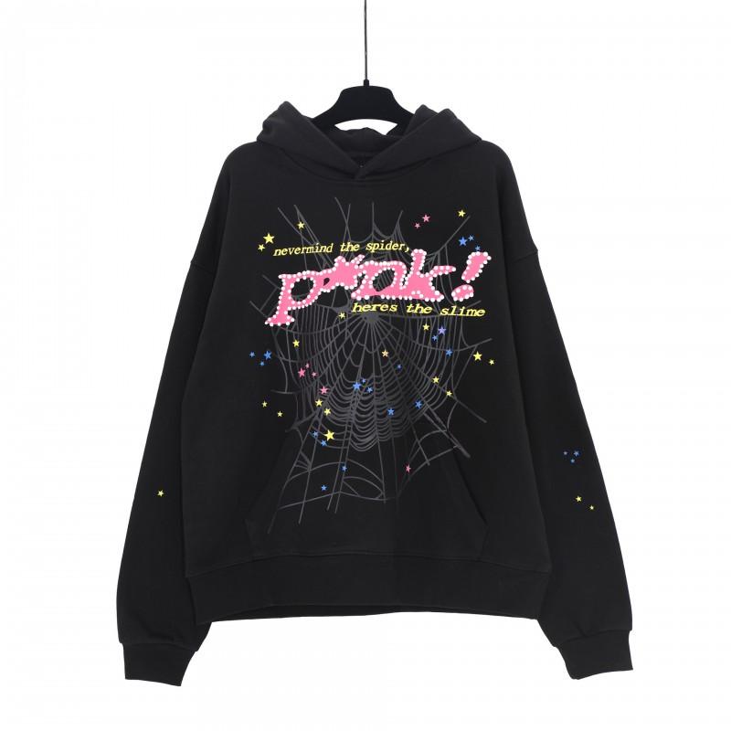 Sp1der Hip Hop Artist Inspired Foil Print 555 Couple Hoodie Pink Unisex Oversized Sweatshirt