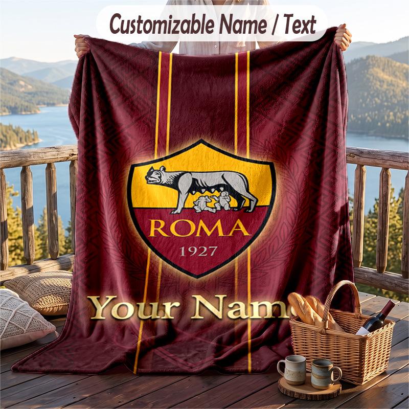 Flannel Blanket AS Roma Print Custom Name Text Soft Throw for Sofa Bed