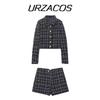Autumn and Winter European and American Style Plaid Texture Coat Short Suit