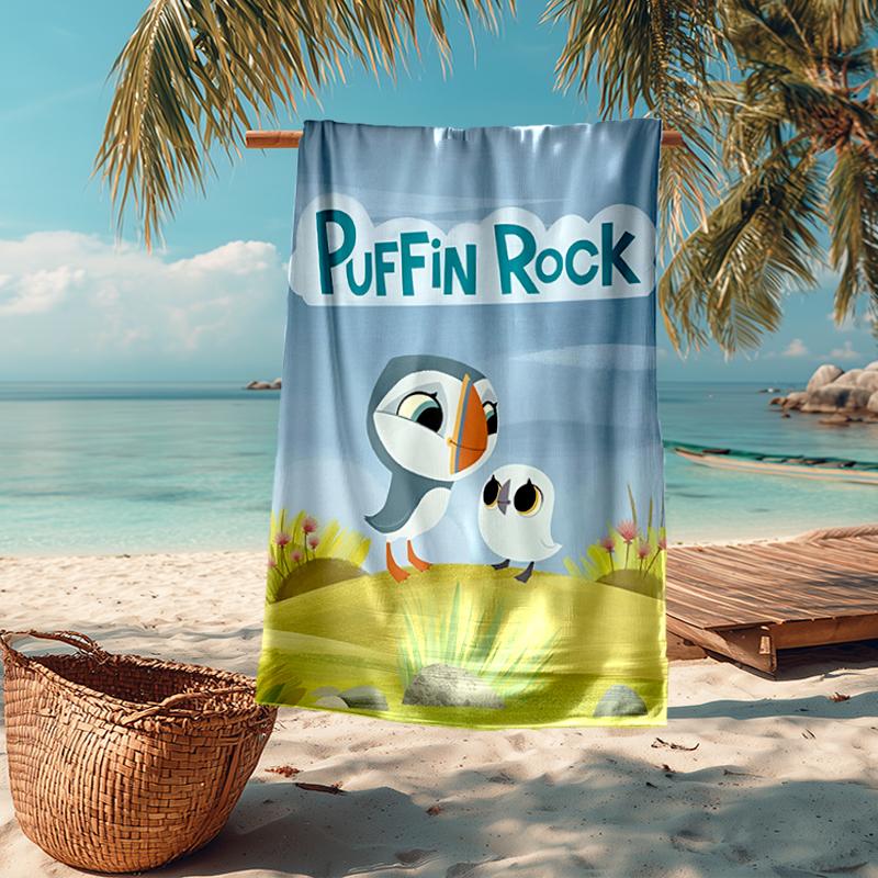 Ultra-Soft Beach Towel with Puffin Rock Theme,Ideal for Pool - Camping, Diving - Perfect Travel Essential, Vibrant Beach Towel.