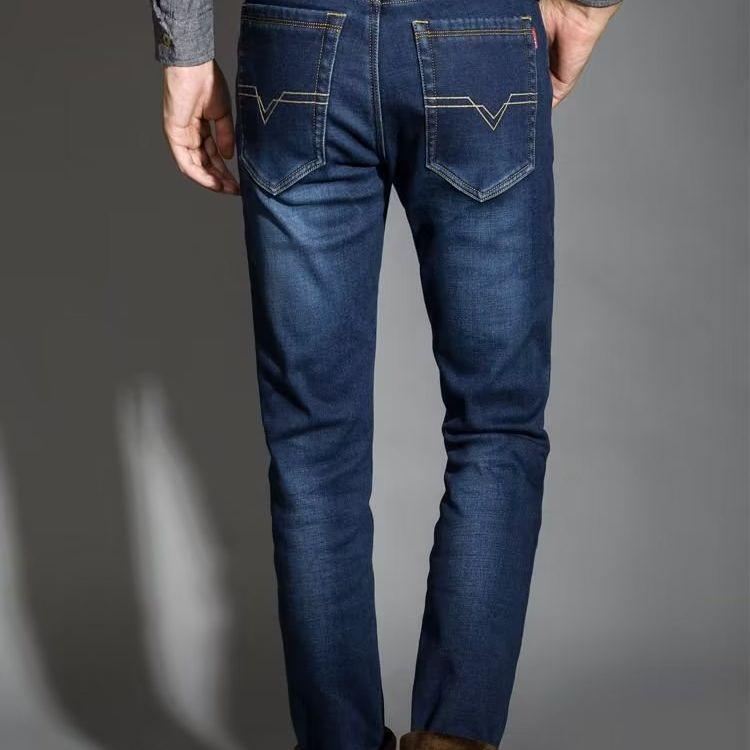 Мужские плюшевые толстые прямые джинсы: Теплые, свободные, непромокаемые брюки для активного отдыха на осень и зиму