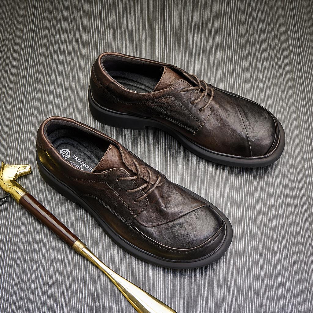 Повседневные небольшие кожаные туфли мужские деловые туфли из натуральной кожи с одной педалью зеленые повседневные модные туфли с круглым носком