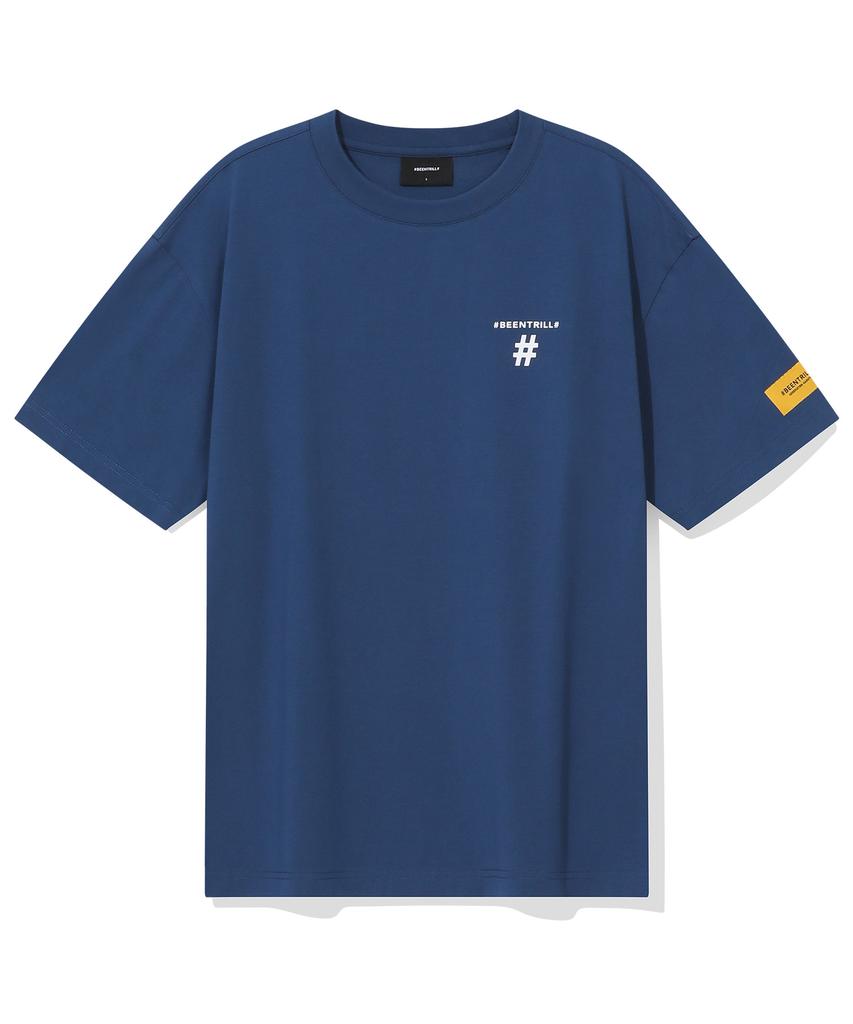 BEENTRILL Худи с принтом Taping Hashtag Oversized с коротким рукавом (синий)