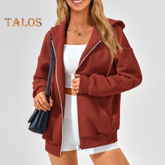 Осень-зима Женское пальто с капюшоном, застегивающееся на молнию, с капюшоном, длинными рукавами, однотонными карманами, утолщенная спортивная куртка, свободная повседневная одежда, школьное пальто